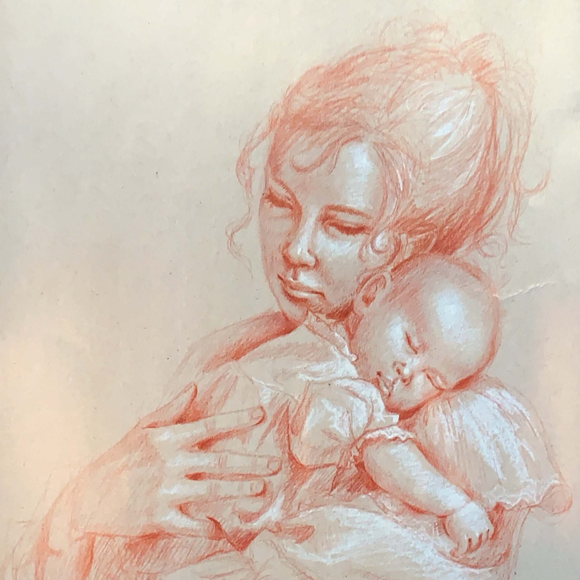 Drawing of a mother and her child.